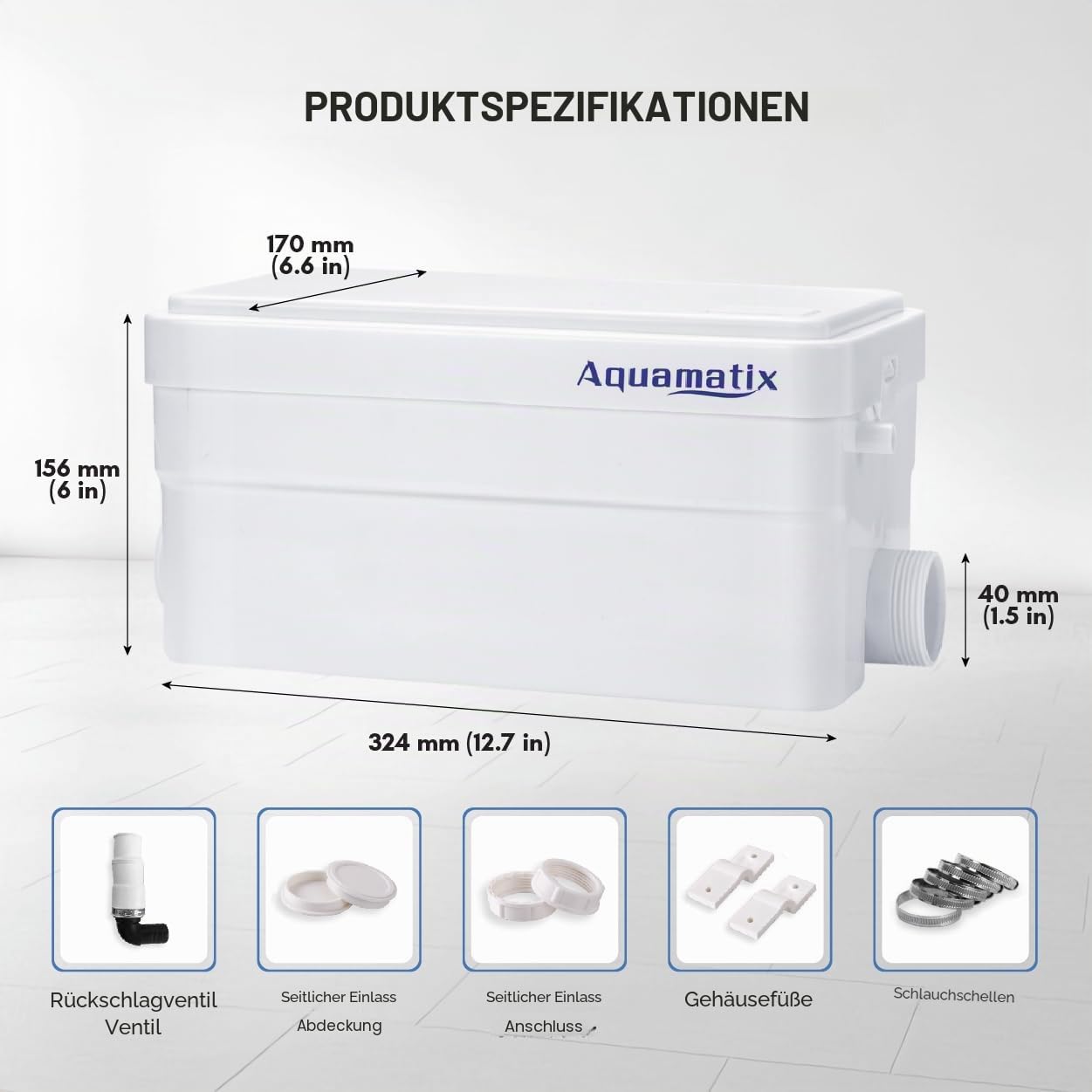 Aquamatix Duscha Duschpumpe 250W Hebeanlage Kompakte Abwasserpumpe, Haushaltspumpe 10m Vertikale Pumpentfernung 135L/min für Duschen, Waschbecken 2 Zuläufe