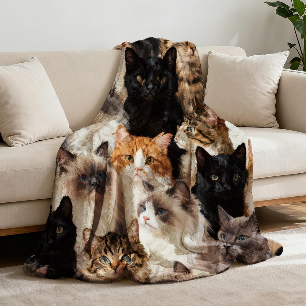 GLOBLELAND Cute Cats Seamless Throw Blanket 59 x 51