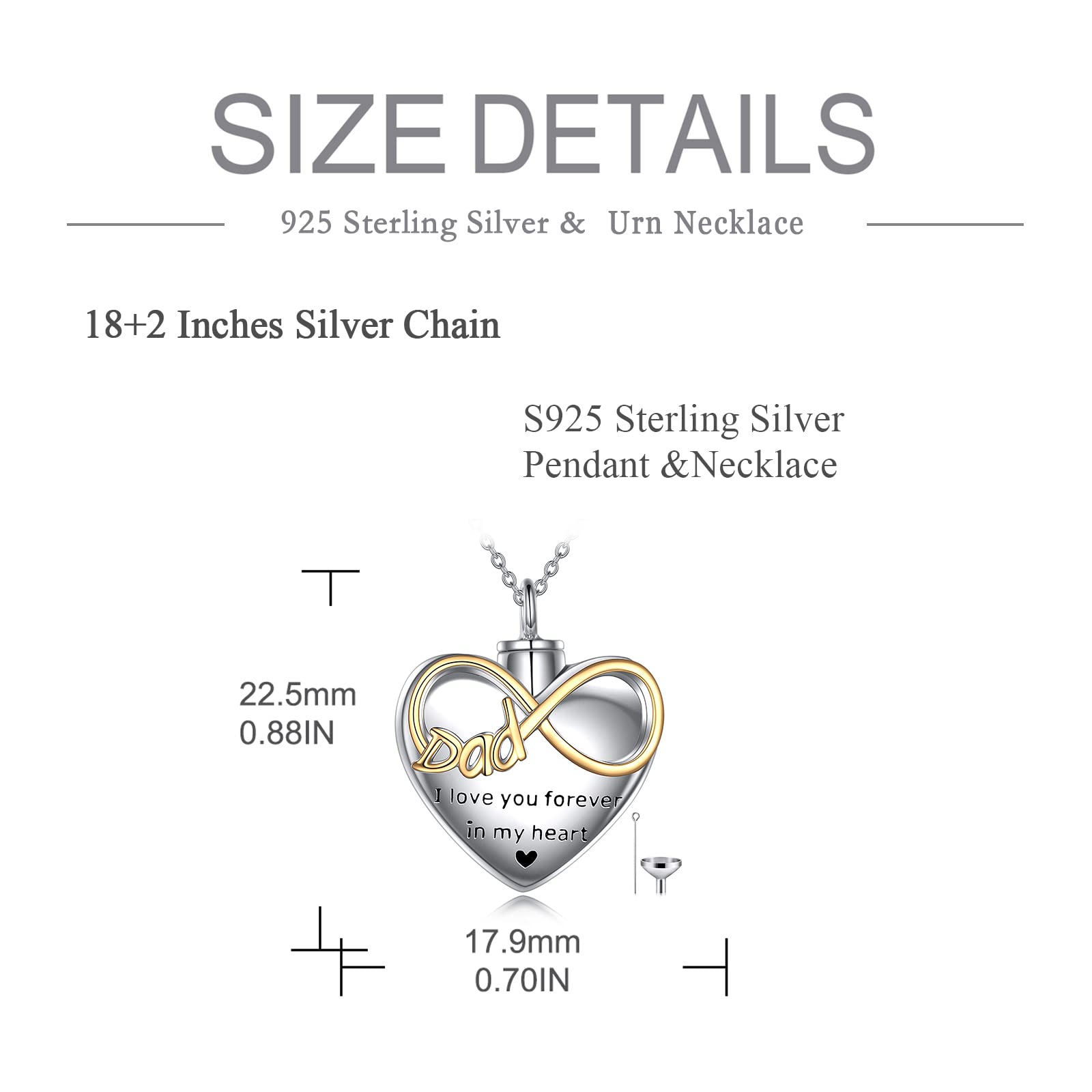 POPLYKE Infinity Herz Flügel Oma Mama Papa Urn Halskette für Asche für Damen Schloss Asche Halskette für Männer Sterling Silber Einäscherung Schmuck