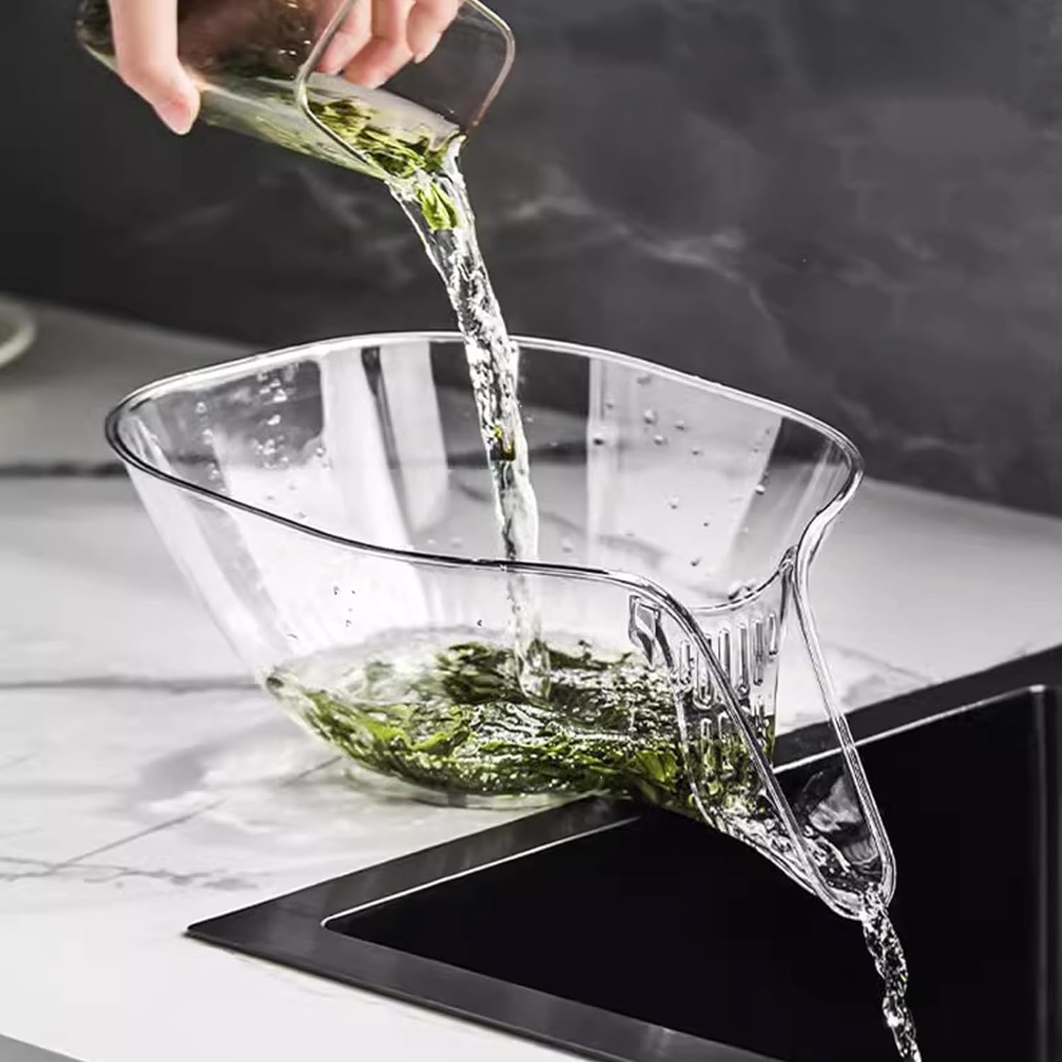 Clazkit Transparent & Grey Kitchen Sink Drain Basket with Spout | Pack of 2 Vegetable Strainers & Draining Mesh Filters for Fruits, Vegetables, Grains, and More-image-29