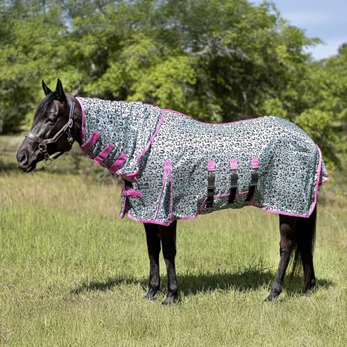 Image of Jeffers Expression Softmesh Combo Neck Horse Fly Sheet w /Attached Neck Cover, 66 inch, Breathable Mesh Horse Blanket, Adjustable Belly Straps, Tail Flap, Lightweight Fly Protection Sheet - Party Cheetah
