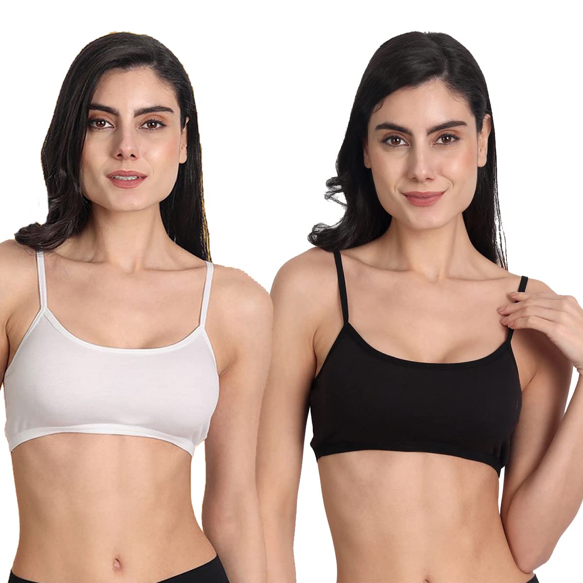 Amelie Women’s Cotton Non-Padded Non-Wired Low Coverage Sports Bra Pack of 2 Amelie Women’s Cotton Non-Padded Non-Wired Low Coverage Sports Bra Pack of 2