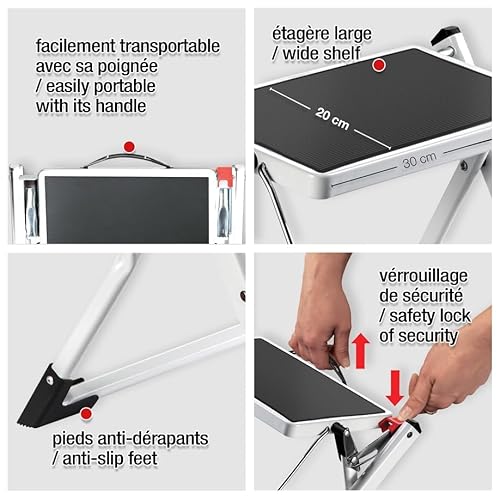 MSV Klapptritt ca. 49 x 49 x 45 cm, belastbar bis 150kg, 2 Stufen mit Anti-Rutsch-Matten (schwarz)