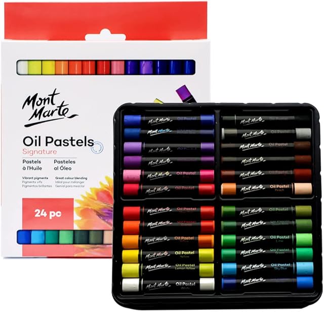 MONT MARTE Oil Pastels Signature 24pc, 24 Assorted Colors, Vibrant Oil Pastel Set, Great Blending and Layering, Ideal for Art, Craft, Coloring and Sketching