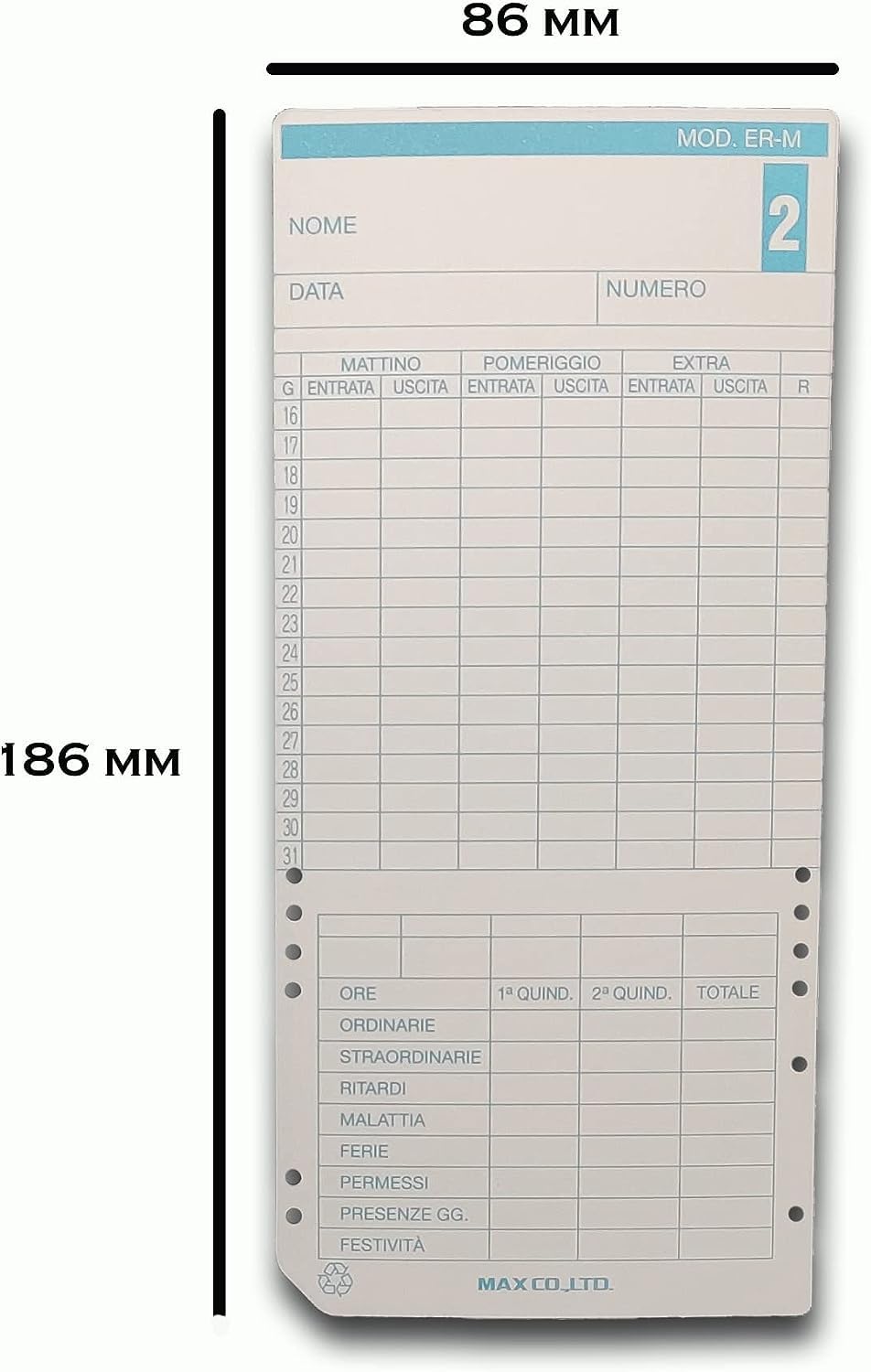 MAX CO LTD, ER-M Cartellini Quindicinali Timbracartellini MAX 1100/1500/1600/2100/2200/2500/2700/3100, Bianco, Set di 300 Pezzi