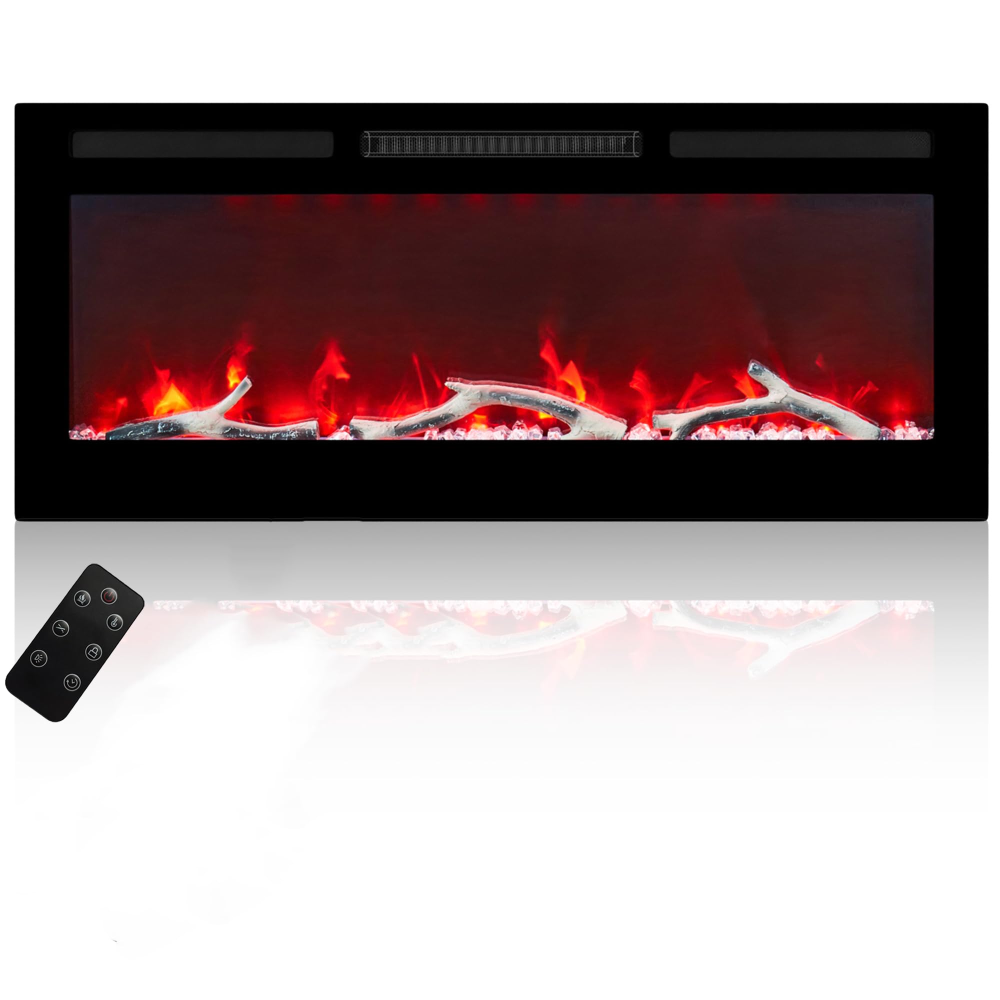 Photo 1 of 42 Inch Electric Fireplace Recessed and Wall Mounted, LED Linear Fireplace with Remote Control Ultra-Thin and Low Noise 1500W Adjustable 6 Flame Options, Timer 42in