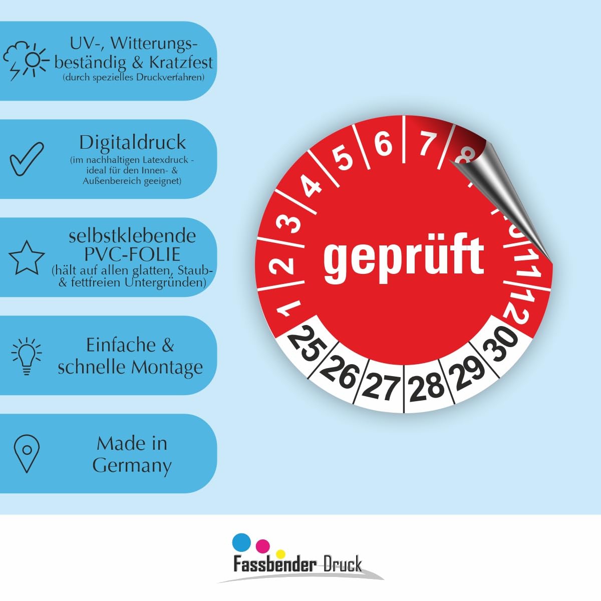 Hochwertige Prüfetiketten GEPRÜFT Ø 30mm - Selbstklebende PVC-Folie - Wartungsetiketten für Prüfung - Prüfplakette für Prüfungsnachweis (250 Stück)