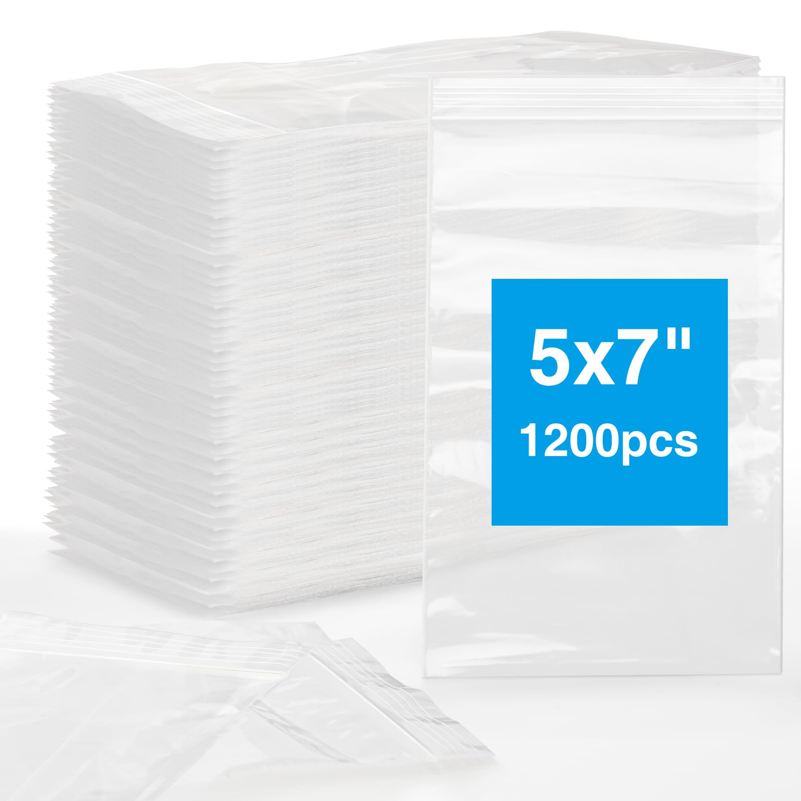 Aubeco 1200pcs Clear Plastic Bags, 5" x 7" Jewelry Bags, 2 Mil Thick, Zip Seal Poly Baggies for Travel, Storage, Packaging