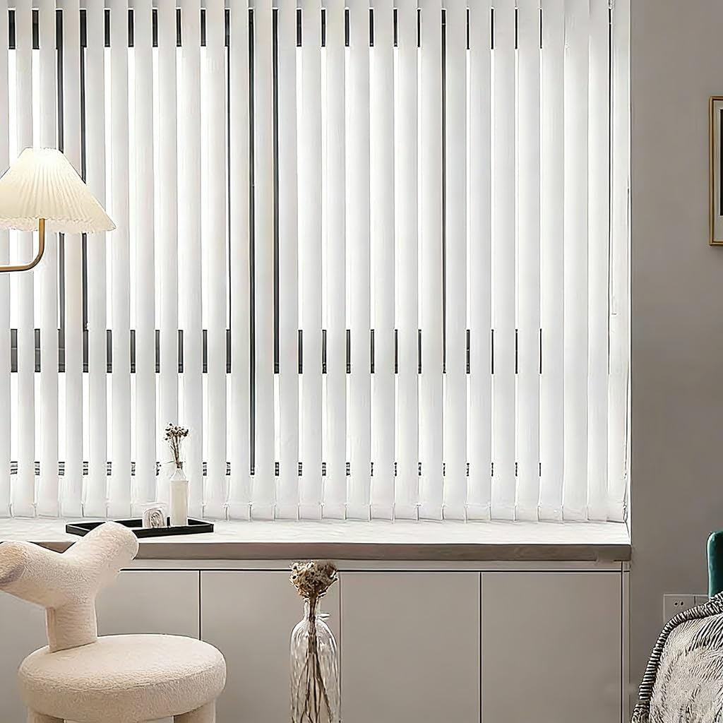 White Vertical Blinds, Large Window Blind for Patio Door 108" 110" 114" 118" 122" 126" Cordless Fabric Panel Track Blinds for Room Divider and Closet Cover, Easy Installation(110" W x 78" H)