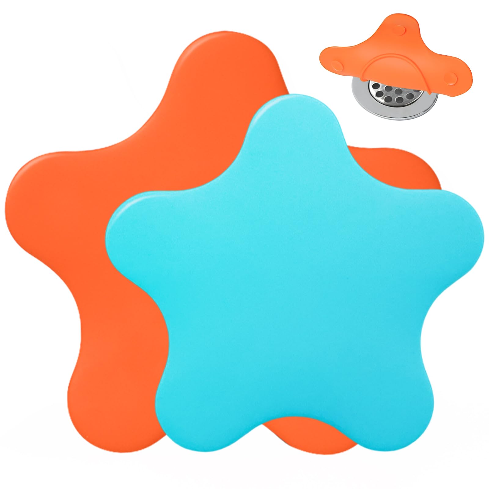 2 Pack Bathtub Stopper Tub Drain Plug Stopper, Adorable Universal Silicone Bath Drain Cover, Beautiful Starfish Illustration (Orange Large Blue Small)