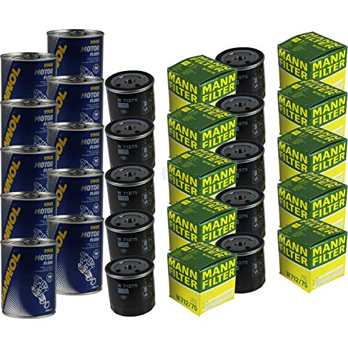 MANN Lot de 10 filtres à huile W 712/75 + 10 x rinçage moteur SCT