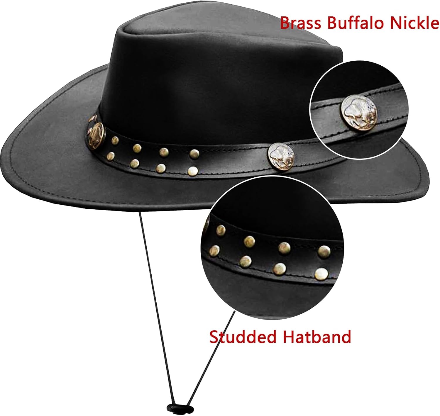Leather Cowboy Hat for Men Women Western Australian Outback Hat with Shapeable Wide Brim, Aussie Style Leather Hat - Image 3