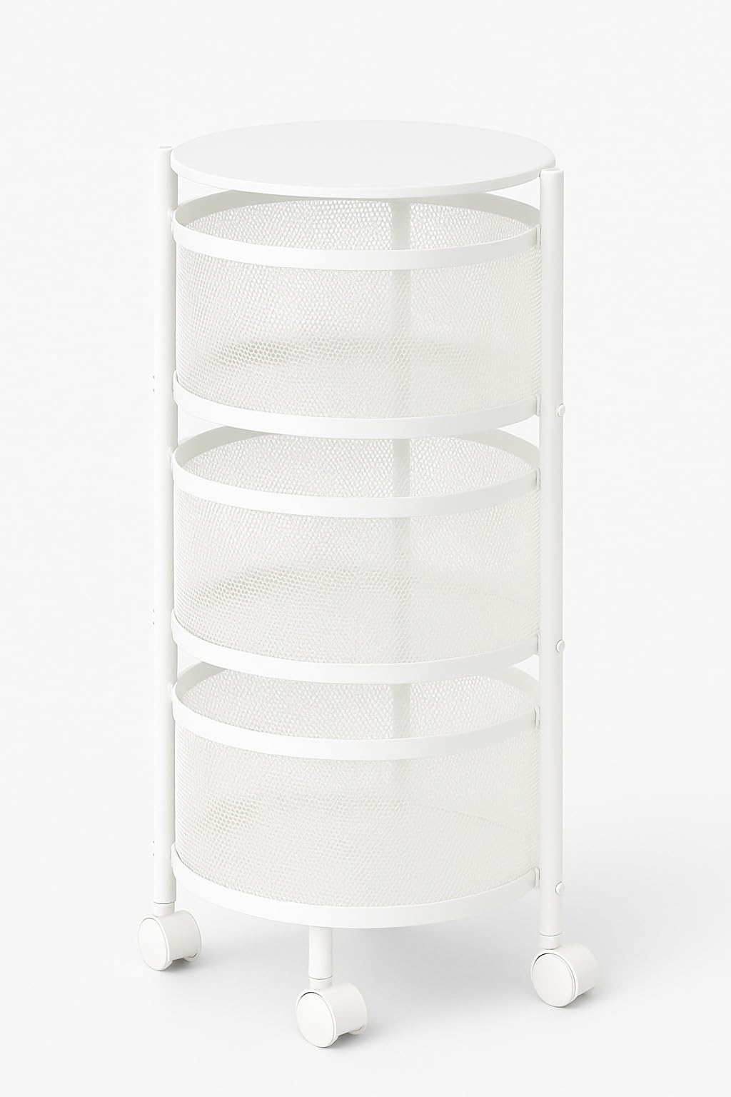 Deconation Resserre 3 Paniers Rotatifs sur Roues en Acier Blanc | H 60 Cm X D 33 Cm | Etagère De Rangement Cuisine, Salle De Bain, Bureau..