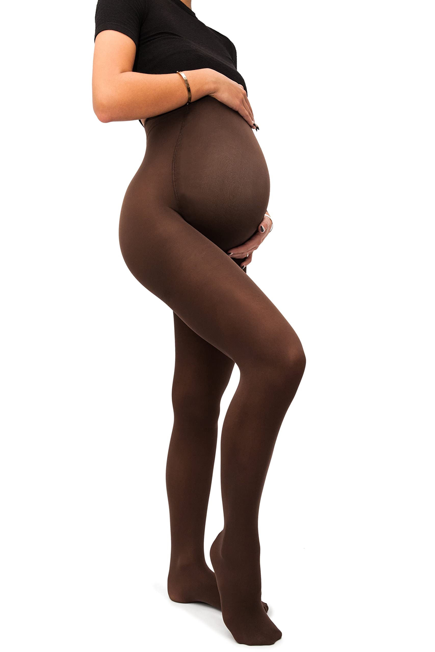 Sofsy Women's Cappuccino Pregnancy Tights For Opaque Over Bump Maternity Tights With Belly Support, 50 Denier - S