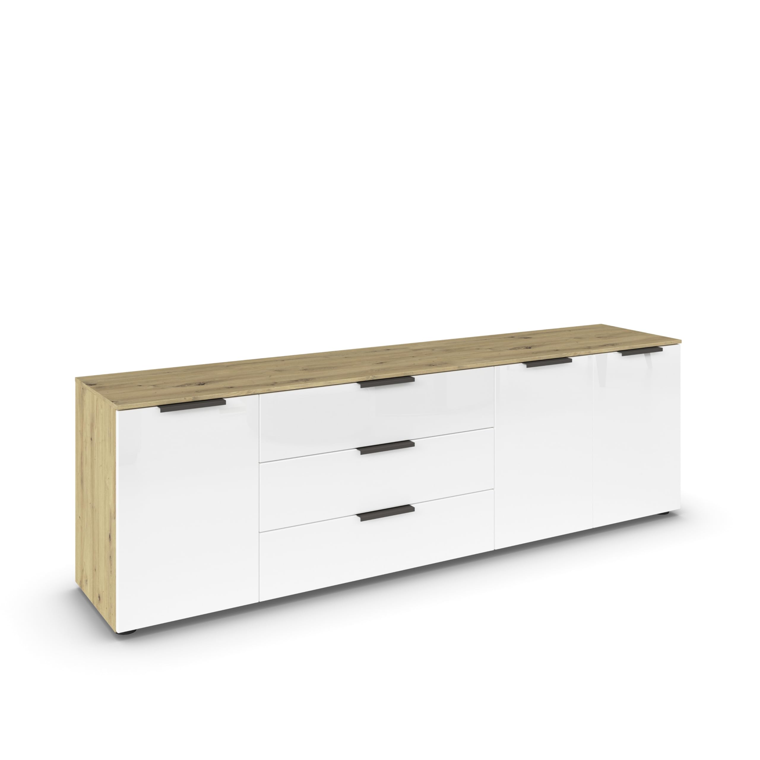 Rauch Flipp Sideboard/TV-Schrank – 3-türig, Glastüren, 3 Schubladen, 199 x 61 x 42 cm