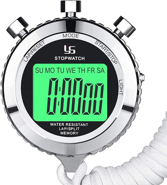 LAOPAO Stopwatch, 1/100 seconds Precision 2 Memories Daily Waterproof with Light function&Mute Mode for Outdoor Sports Running