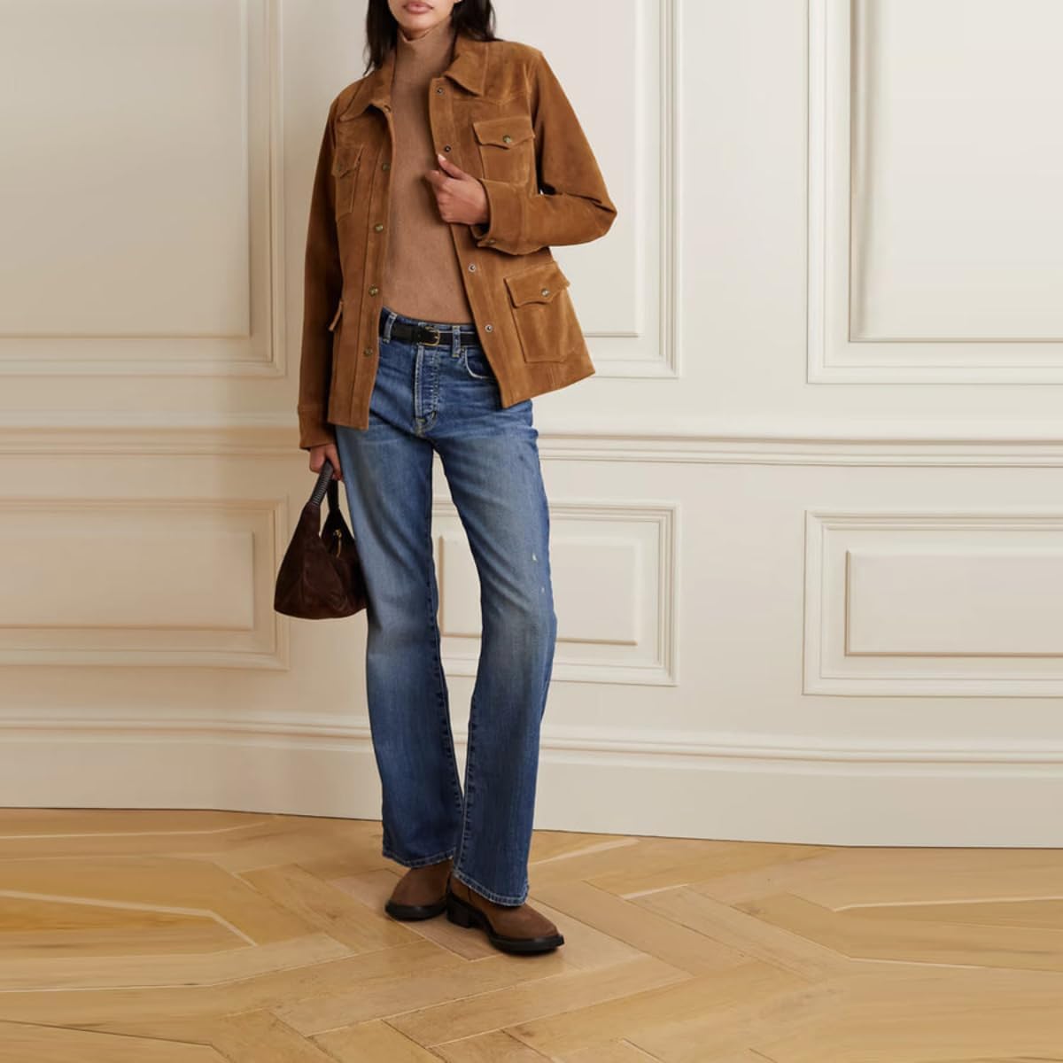 J'Jackin Women's Brown Suede Safari Field Jacket - Classic Style Soft Suede Leather Jackets for Women