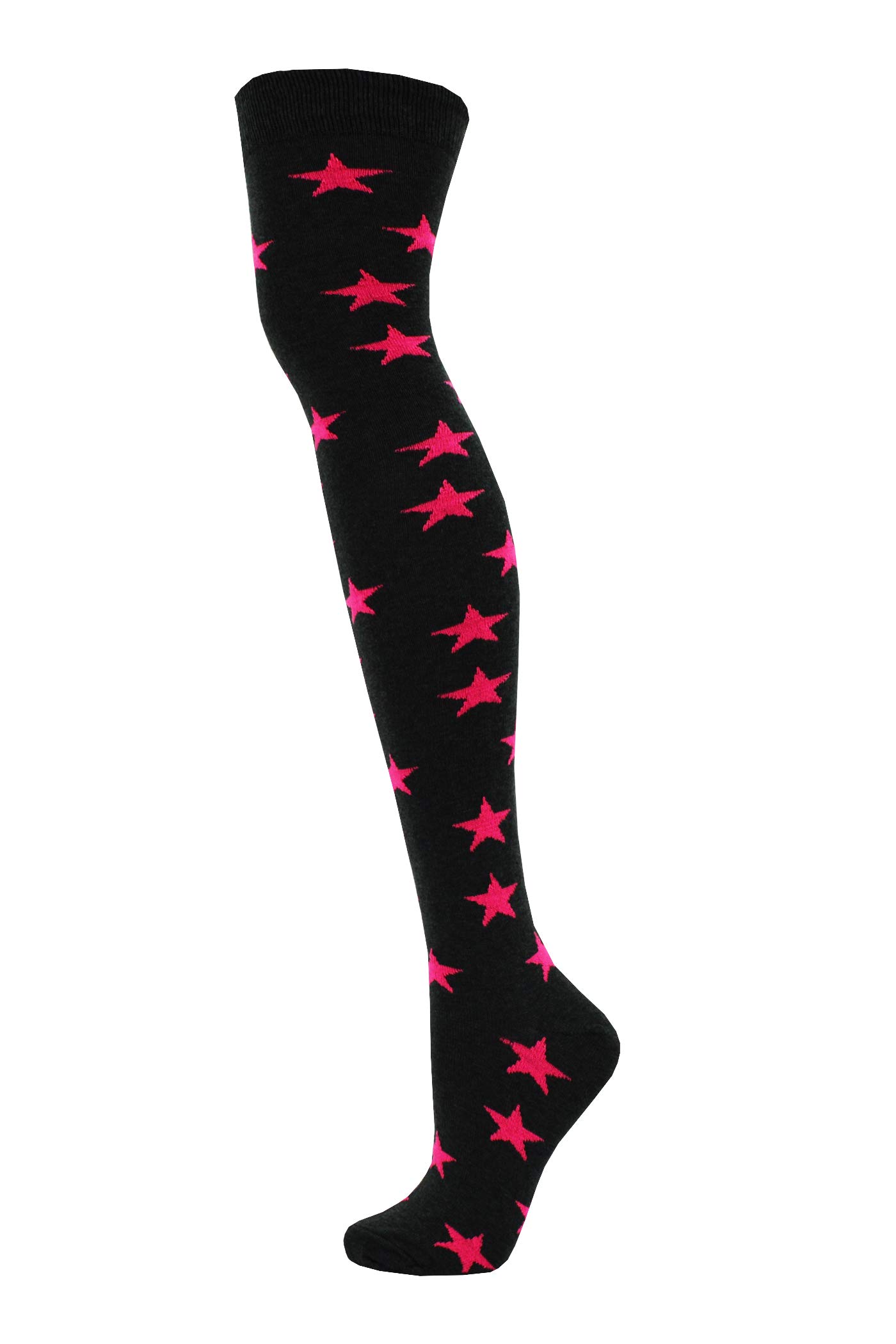 M Macahel Women's Neon Stars On Black Macahel Neon Stars Design On Black Over The Knee Socks (Neon Stars On Black)