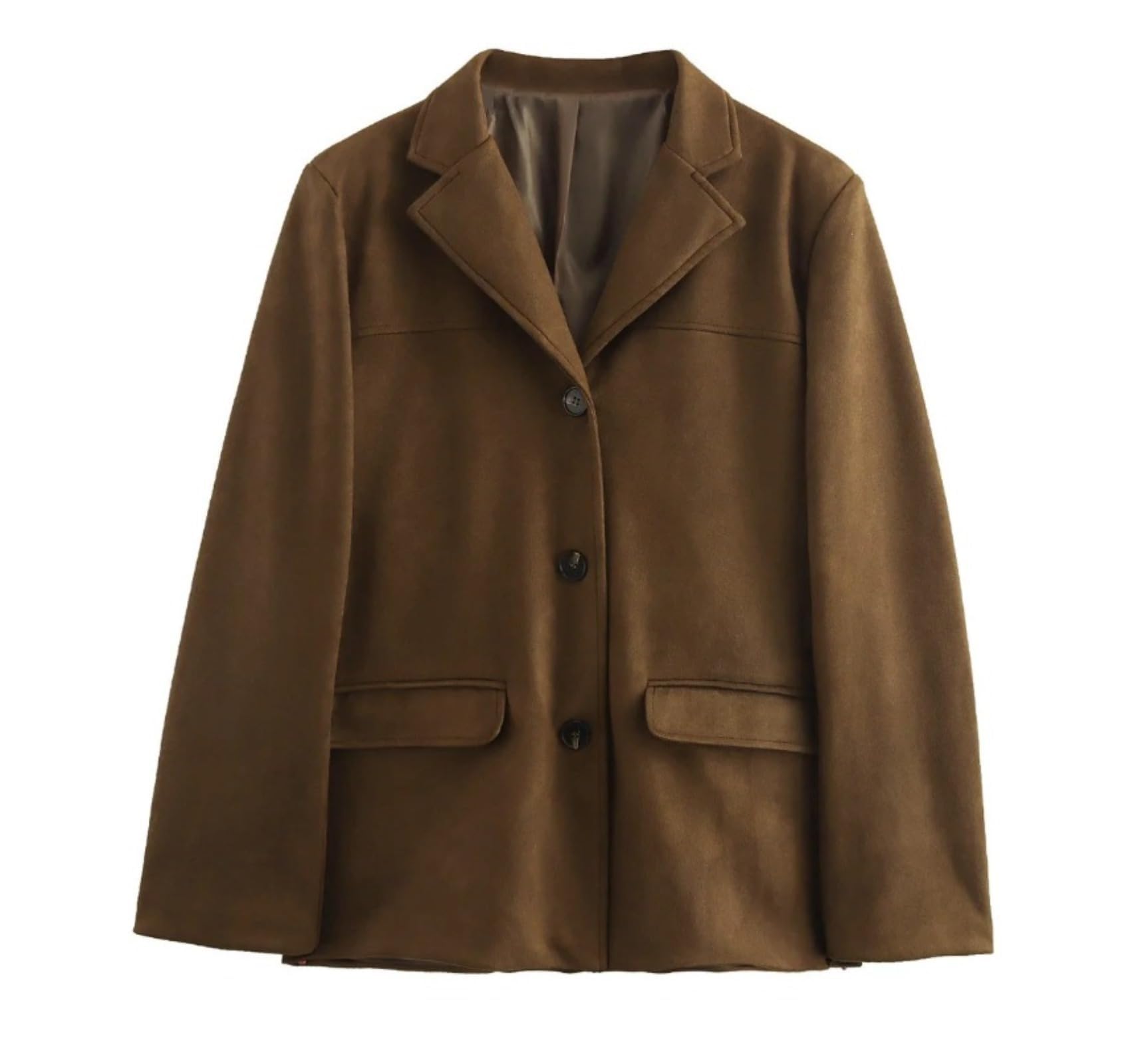 Damska brązowa zamszowa kurtka Faux Suede Blazer Coat Vintage Estetyka Ponadgabarytowa odzież wierzchnia