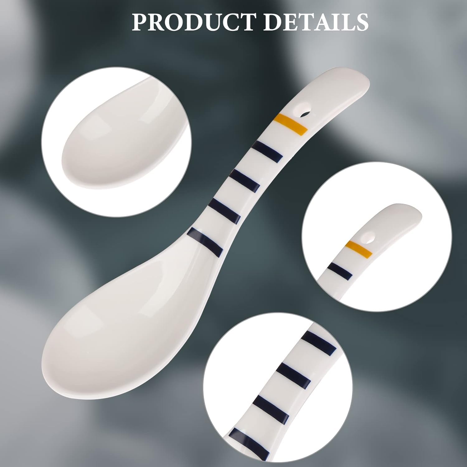 6-Piece Ceramic Soup Spoons Set - Japanese Retro Style, Floral Design With Gold Edge, Non-Slip Hook Handle