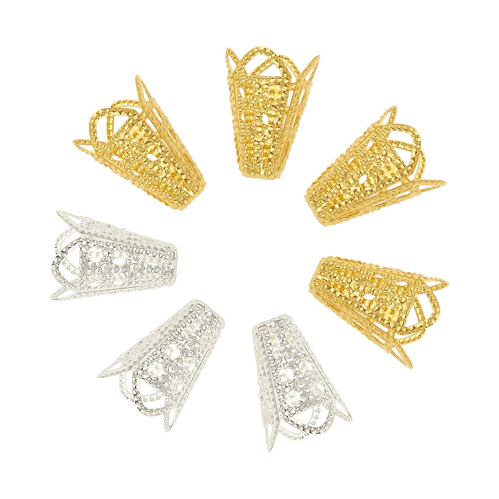PH PandaHall340pcs Bead Spacer Caps Golden Silver Filigree Flower Bead Caps Metal End Caps Spacers Findings Hollow Bead Cap Spacers for DIY Bracelet Necklace Jewelry Earring Art Crafts, 1.5mm Hole