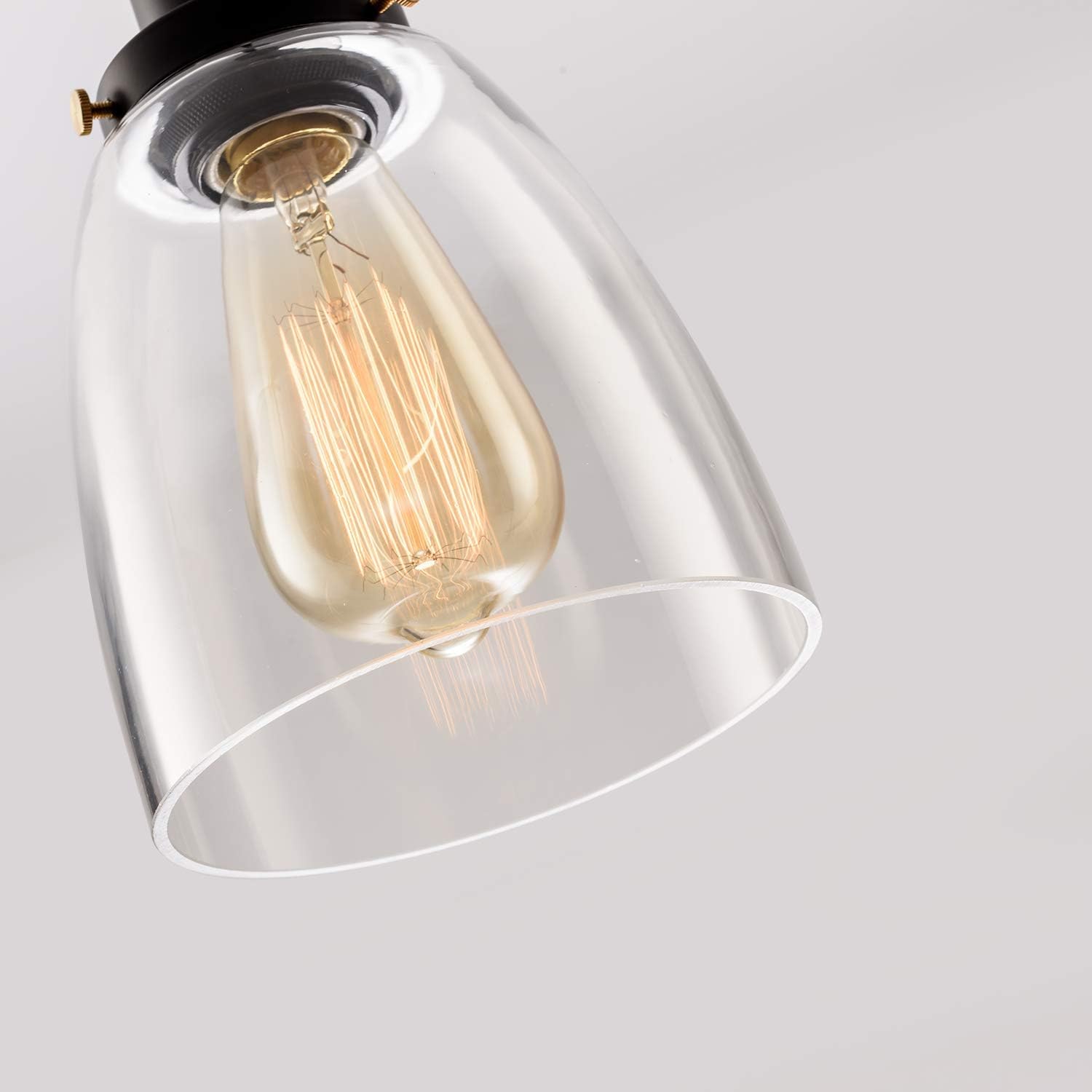 GLADFRESIT Kitchen Pendant Lighting for Island, Industrial Edison Hanging Light with Clear Glass, Adjustable Nylon Core Ceramic Holder Lighting Fixture Indoor for Dining Room (Bulb Not Included)
