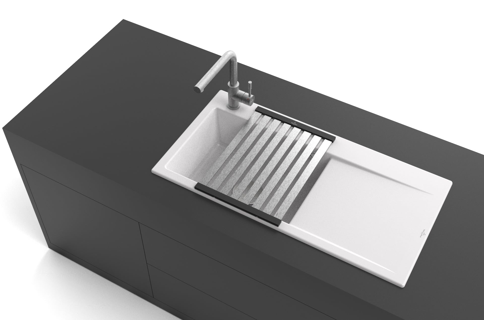 Villeroy & Boch Abtropfgitter, eckig – Metall-Optik | Faltbare und abnehmbare Abtropfmatte über dem Spülbecken, aus Aluminium, 9K130071