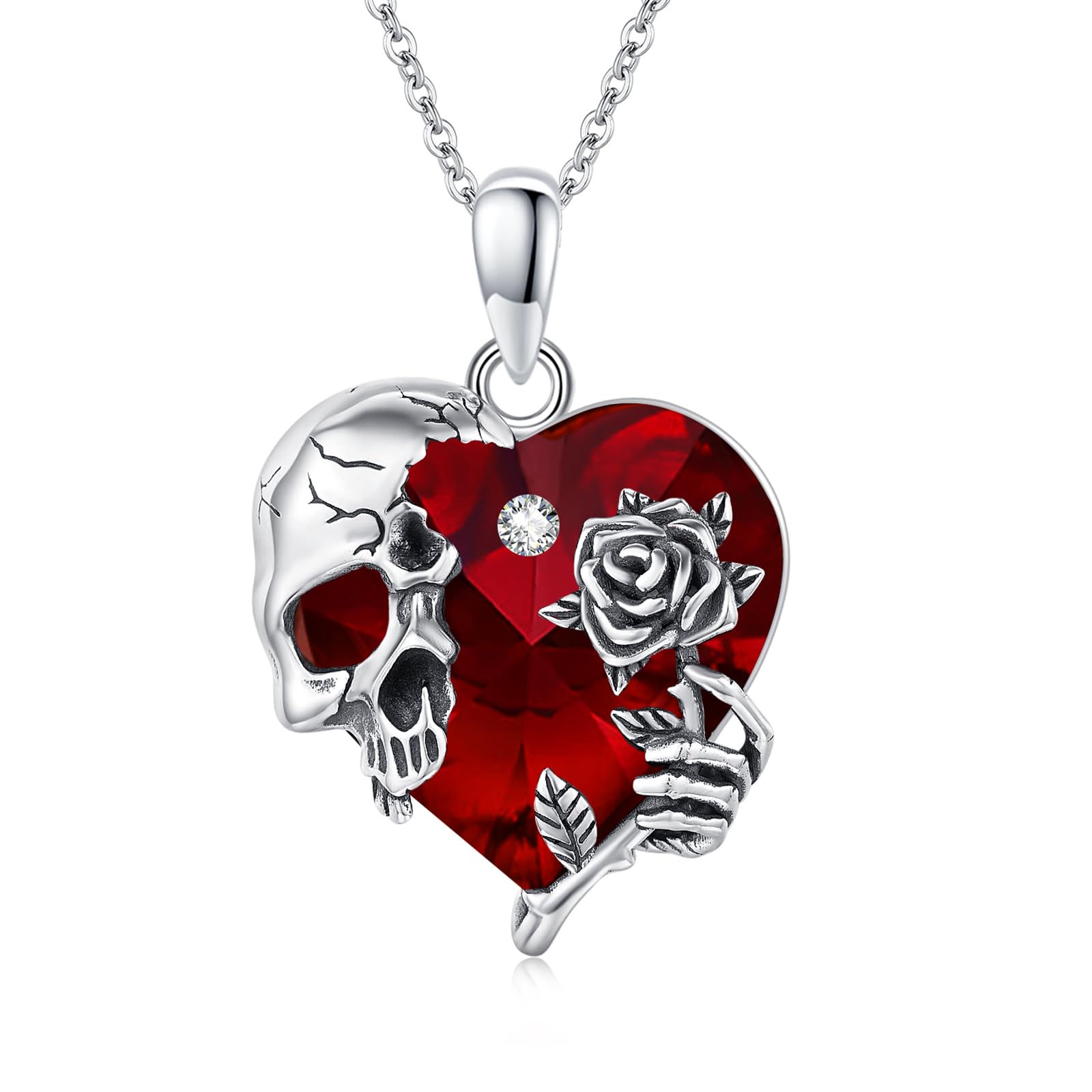 Silver Skull Birthstone Necklace Gothic Pendant Gothic Jewelry For Women