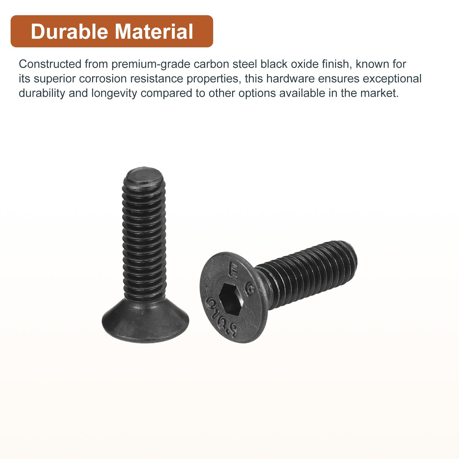 DTGN M4-0.7x12mm Flat Head Socket Cap Screws, 50 Pack Hex Socket Flat Head Screws Carbon Steel Black Oxide, Full Thread - Image 3