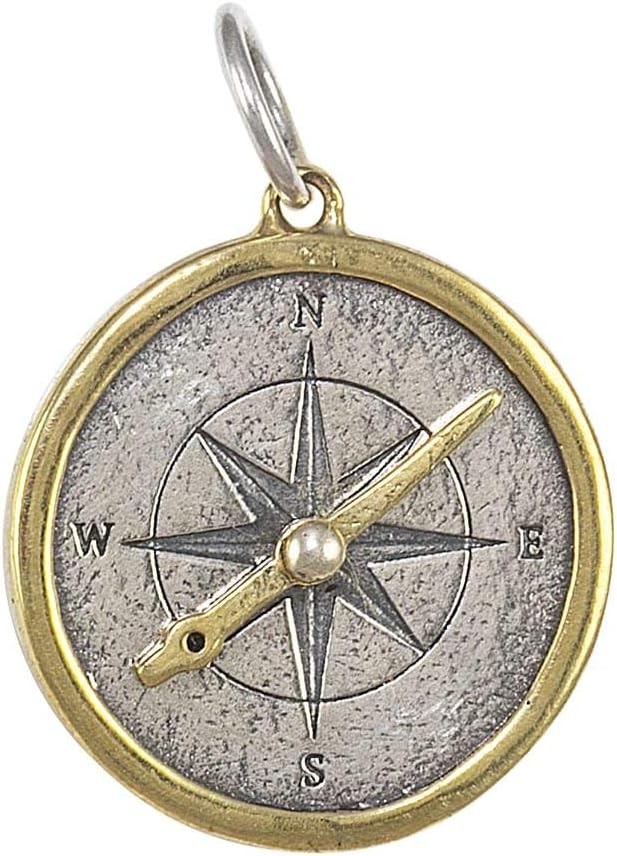 Waxing Poetic Seaward Sterling Silver and Brass Compass Pendant with Oxidized Finish