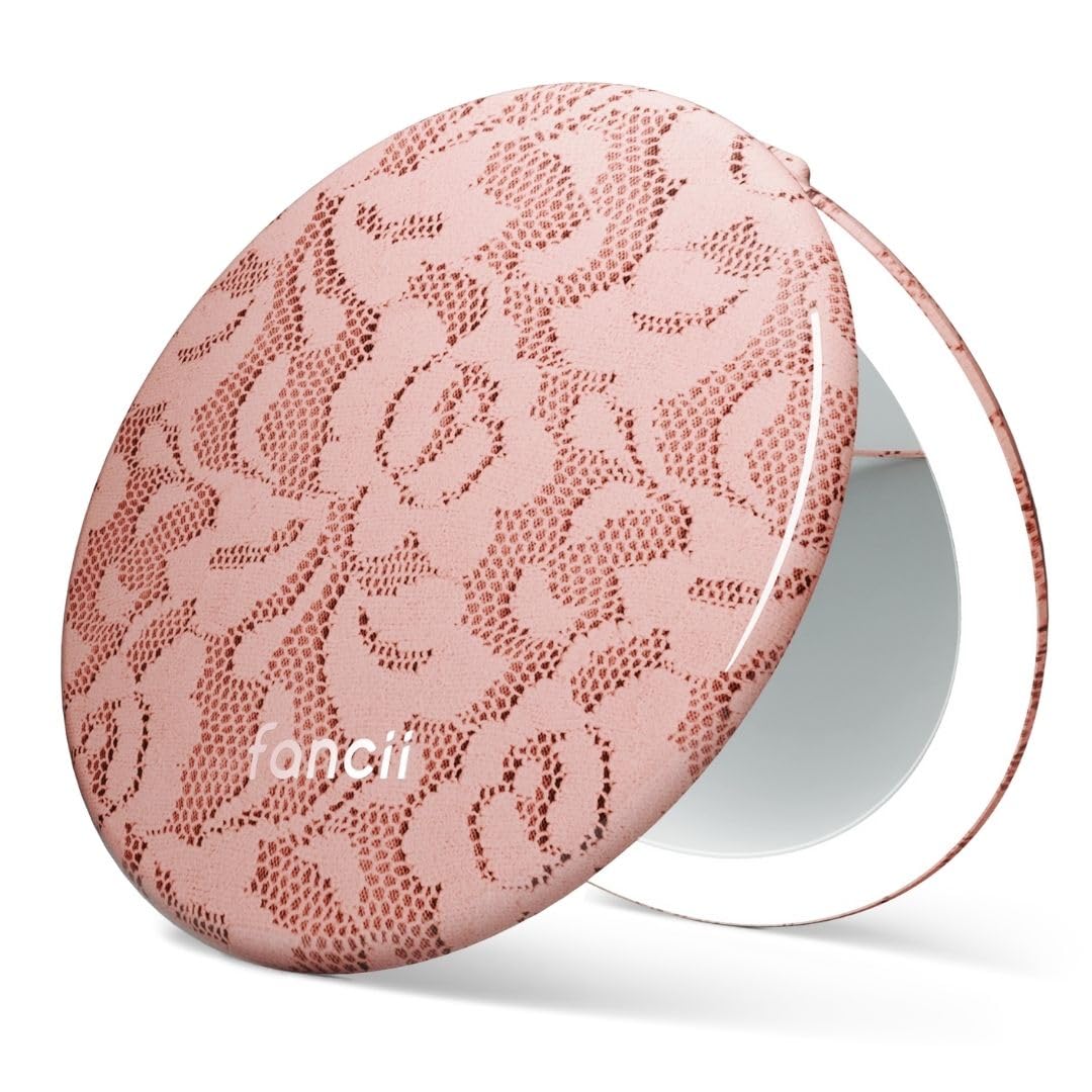 Fancii Taylor LED Lighted Travel Makeup Mirror, Rechargeable, 10x /1x Magnifying, Tru-Glow Lighting System, XL Large 5” Wide | Compact Mirror for Purses (Mocha Lace)