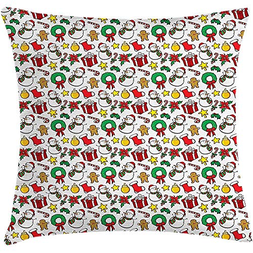 Preisvergleich Produktbild Pamela Hill Weihnachtskissenbezug, Festliche Feier der Weihnachtsgirlande Zuckerstange Schneemann Mistel Baumschmuck, Multicolor
