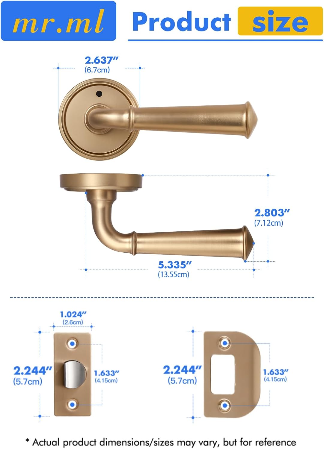 Champagne Bronze Privacy Door Handle, Bedroom Bathroom Door Lever Interior Privacy Door Handle, Aluminium Alloy Handle Lever, 1 Pack