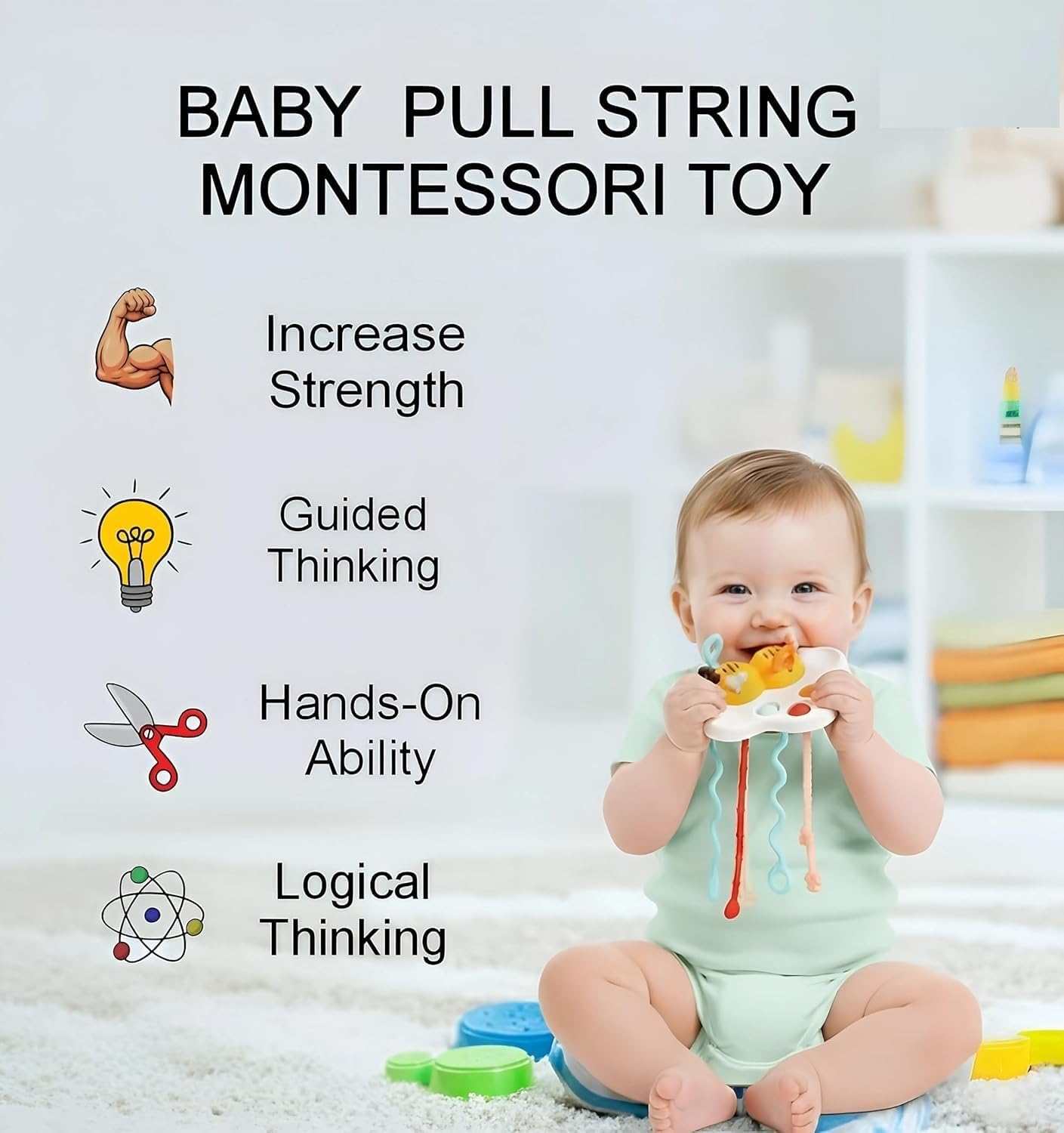 Brand Conquer Montessori Toys for 1 Year Old Boy, Toddler Fidget Sensory Airplane Travel Toys for Toddlers 1-3 - Toddler Stocking Stuffers One Year Old Boy Birthday Gift (Pull String Toy) 4