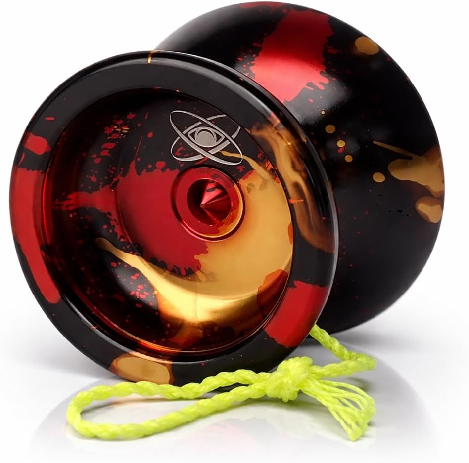 Watcher Metal Professional Yoyo – Aluminum Ball Bearing Yo-Yo with Responsive & Unresponsive C Bearings, Extra String – Volcano Splash