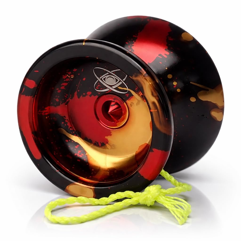 Yoyo King Watcher Metal Professional Yoyo – Aluminum Ball Bearing Yo-Yo with Responsive & Unresponsive C Bearings, Extra String – Volcano Splash