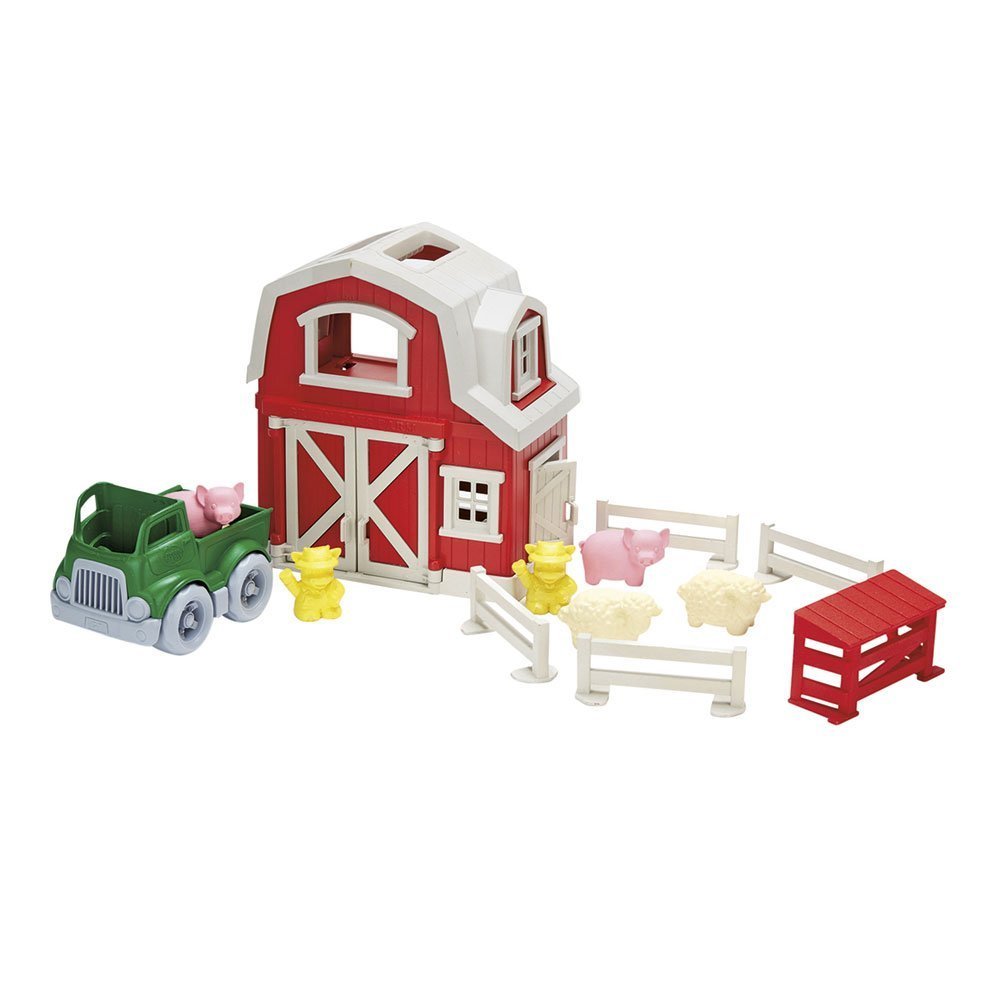 Farm Playset - 13 Piece Pretend Play, Motor Skills, Language & Communication Kids Role Play Toy. No BPA, phthalates, PVC. Dishwasher Safe, Recycled Plastic, Made in USA, Red