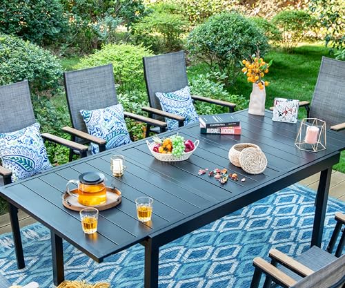 Image of Sophia & William Patio Dining Set 9 Pieces, 8 Aluminium Patio Dining Chairs with 1 Extendable Dining Table for 6-8 Person, Patio Table and Chairs for Outdoor Lawn (Grey)