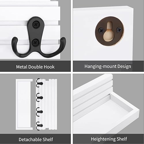 Miniatura 3 de Soporte rústico para llaves y correo, soporte de madera para colgar llaves con 4 ganchos dobles, organizador de pared para entrada