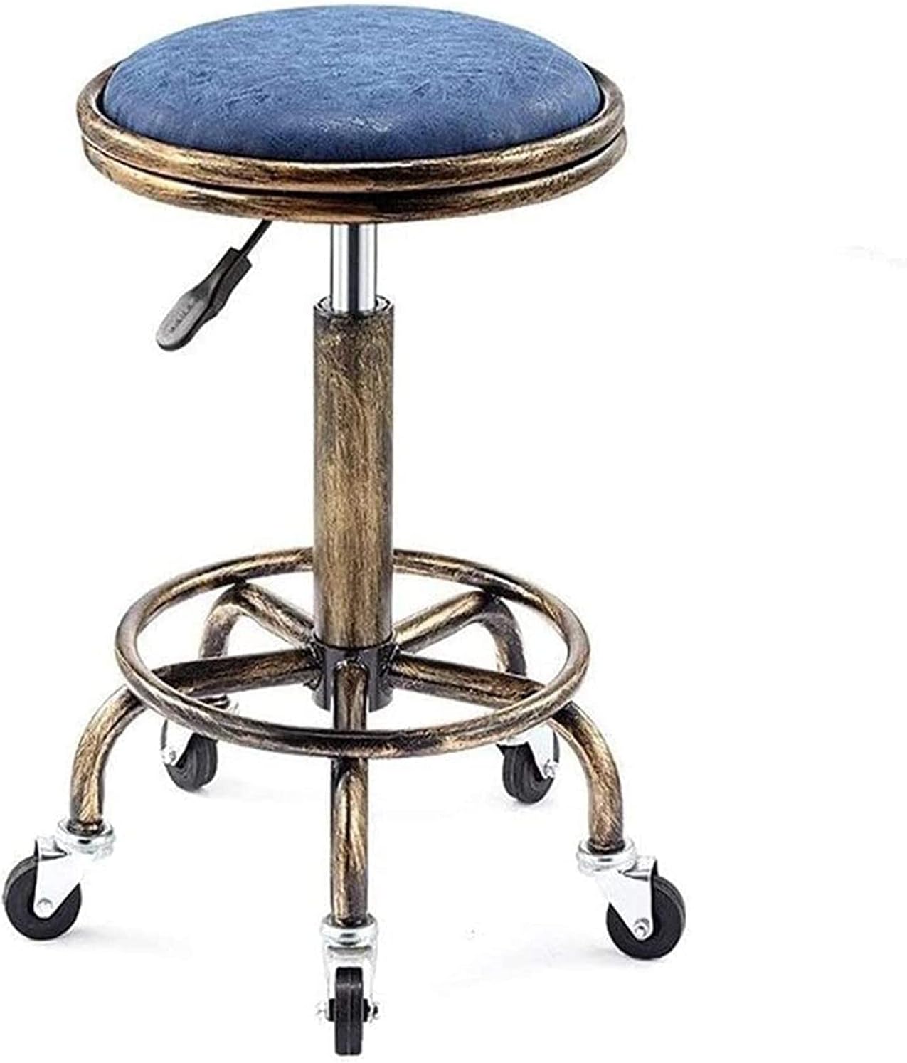 DEKD Round Rolling Stool Bar Stool Retro Beauty Stool Salon