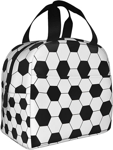 Miniatura 1 de Balón de fútbol de fútbol negro y blanco aislado bolsa de almuerzo para hombres y mujeres, contenedor reutilizable impermeable portátil enfriador