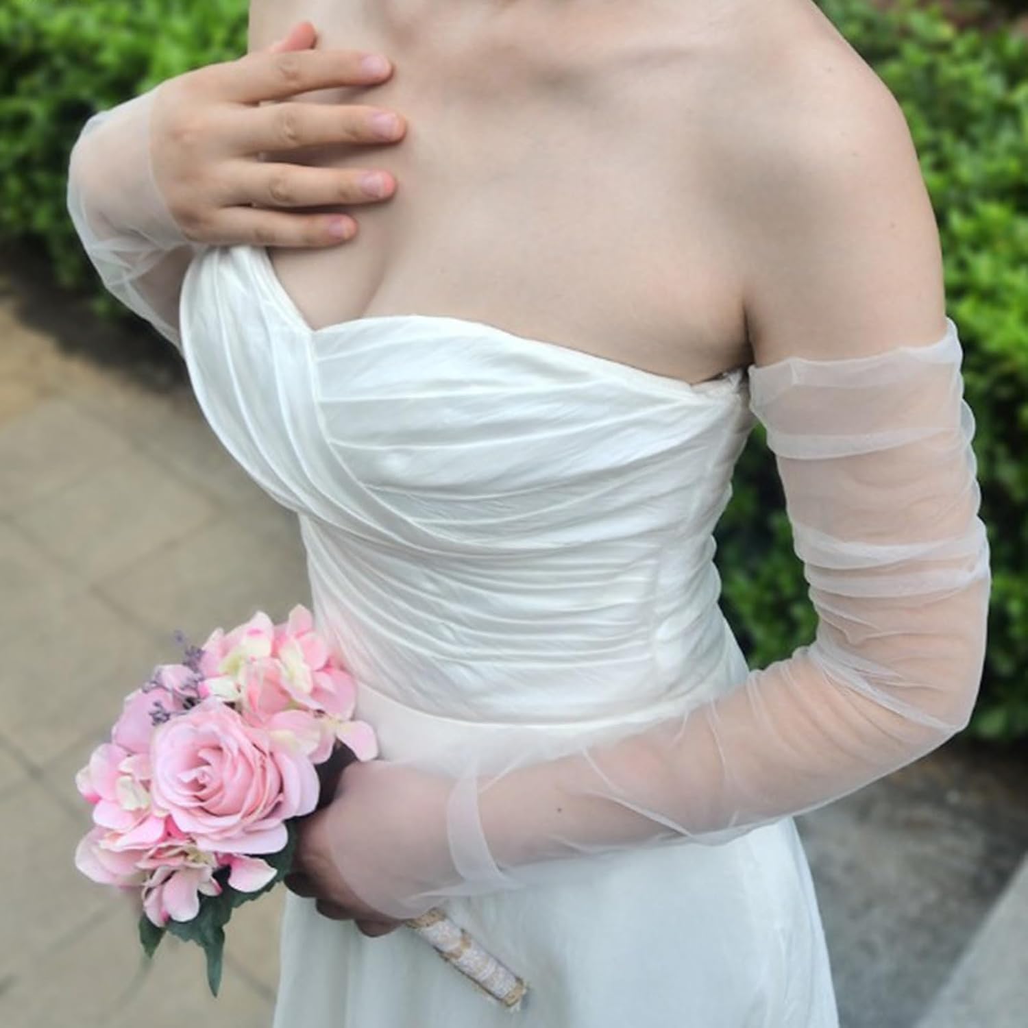 Bridal Gloves Wedding White Sheer Arm Coverage Elbow Length for Bride Bridesmaids Weddings Armwear Women's Bridal