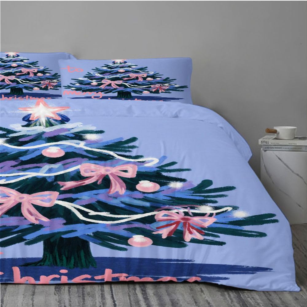 Juego de Cama 3 Piezas 3D 220x240 cm, Tema Navideño, Juego de Cama Extra Grande de 3 Piezas, Microfibra Ultraligera, Respirable, Lavable A MáQuina, Cintas de Fijación en Esquinas_6890