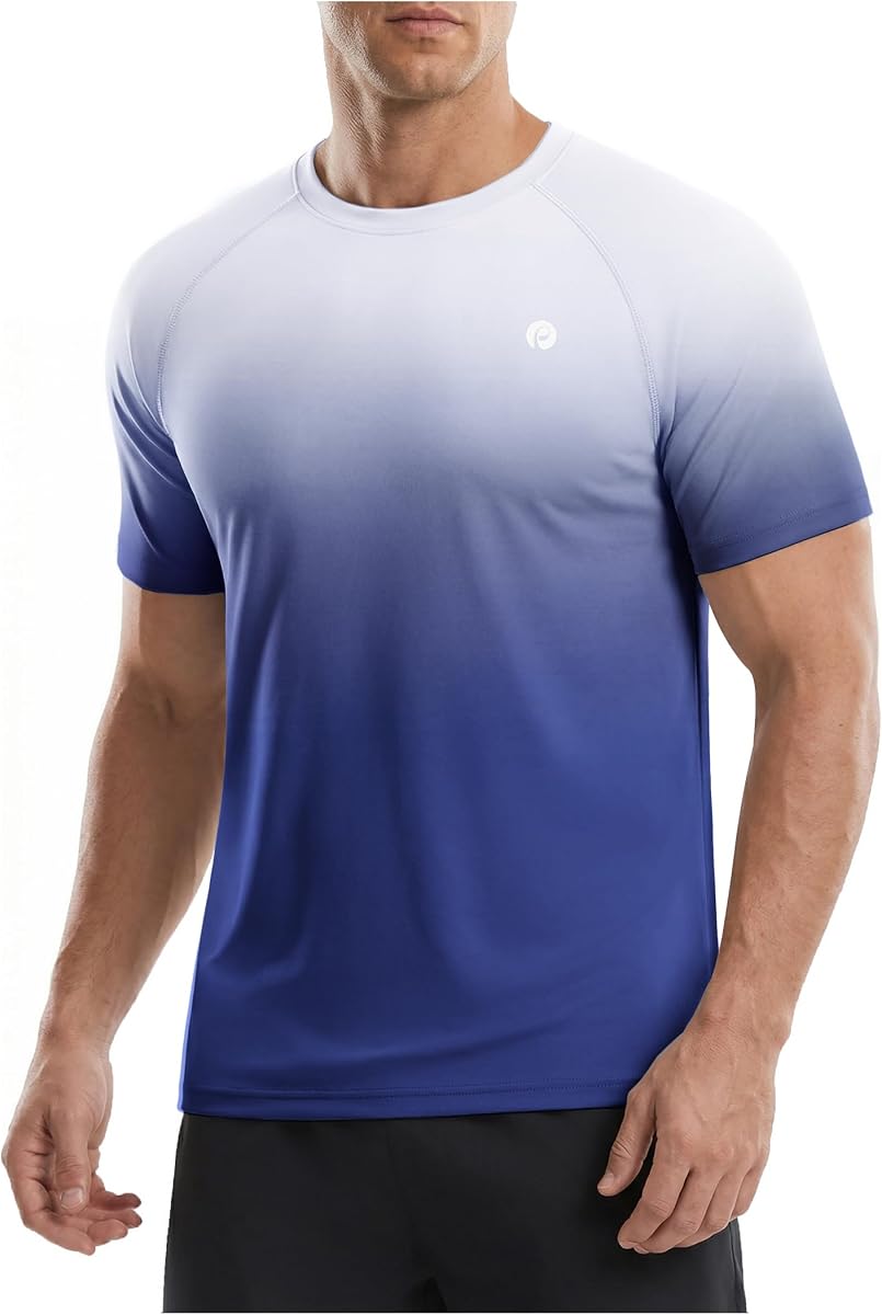 PINSPARK Camisas de entrenamiento para hombres UPF 50+ de secado rápido atlético gimnasio camisetas para hombre manga corta correr refrigeración natación camiseta