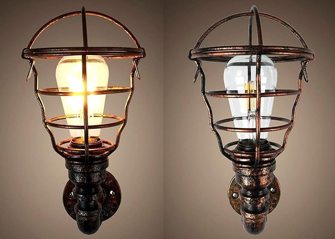 NZDY Retro Vintage Wall Lamp Edison Metal Wall Lamp Round Metal Cage Screen Accessory Water Pipe Lighting Industrial Style Lighting for Corridor Hall Wall Lamp photo 3