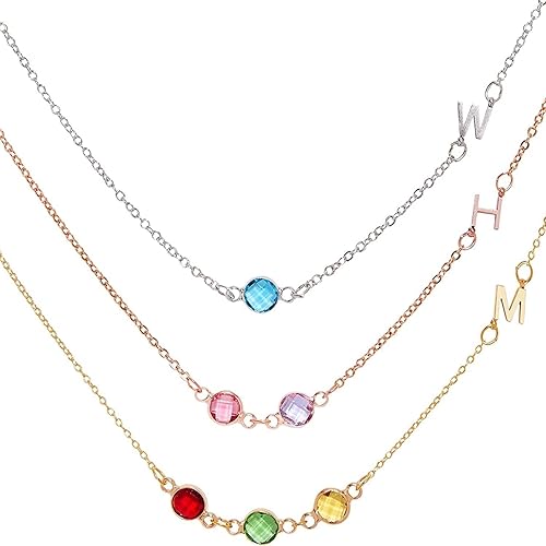 Miniatura 1 de Personalized Birthstone Necklace for Women Sideways Initial Friendship Necklace Gift for Best Friend Custom Family Tree Gift with Birth Month