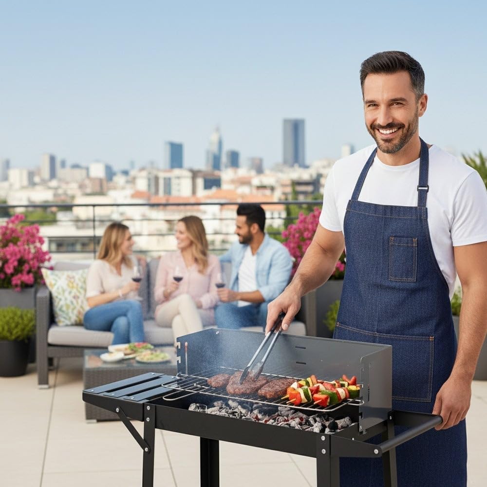 MONTY Barbacoa de Carbón de Acero, con Bandeja Lateral, Parrilla 48x29cm
