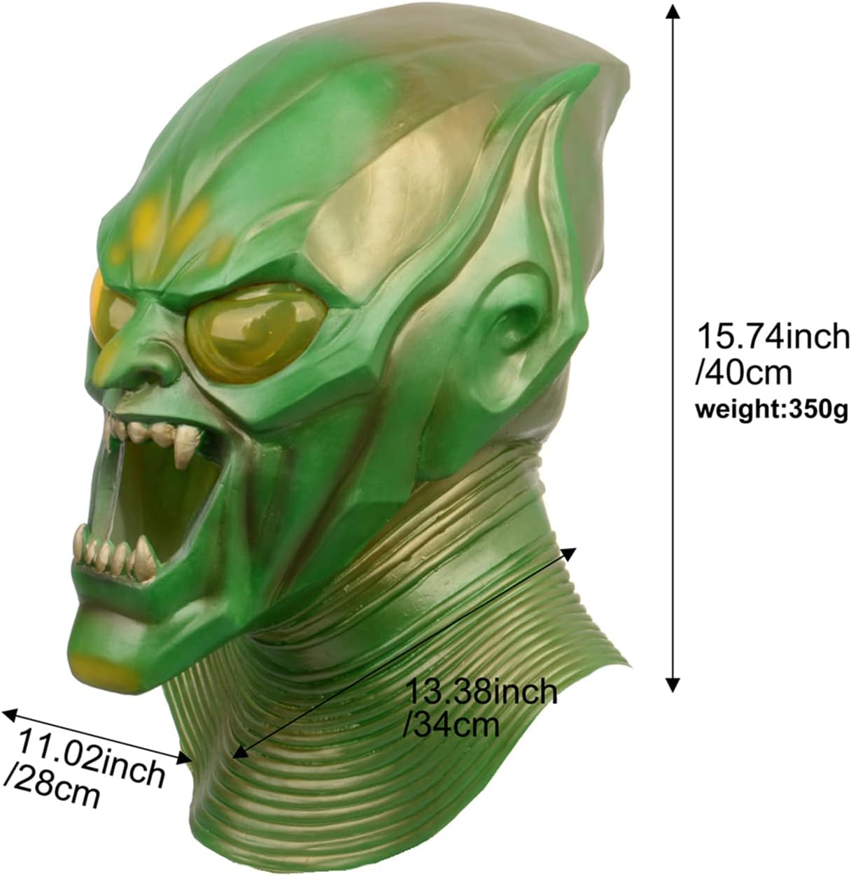 RRANYF Goblin Costume,Latex Green Mask for Cosplay Party Birthday Halloween Christmas Adult - Image 4