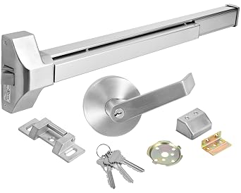 304 Stainless Steel Push Bar Panic Exit Device with Exterior Lever Handle, UL10C & ANSI Grade 1 Certified, Emergency Exit Door Hardware for Commercial Safety & Durability