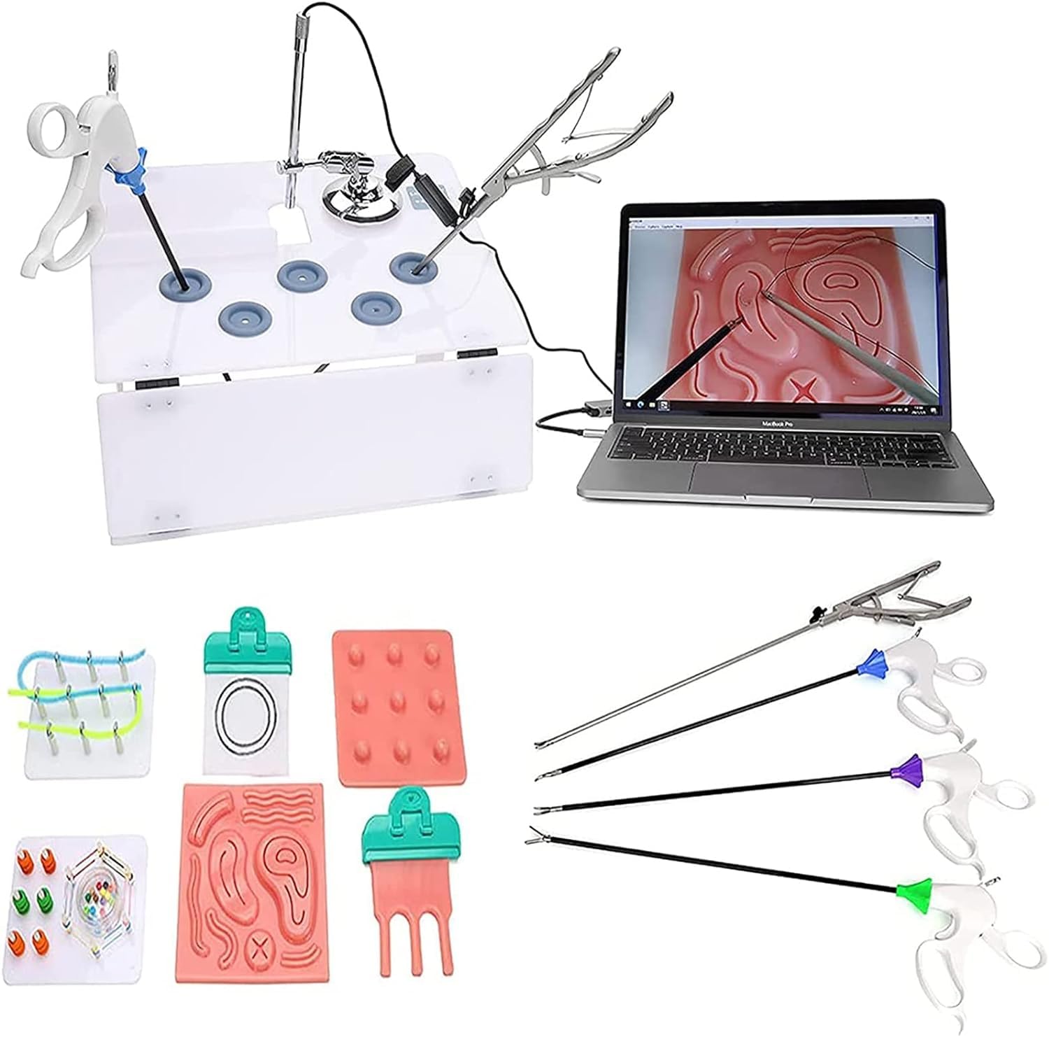 Laparoskopische Simulated Training Box Kit,Suture Practice Kit,Complete Surgery Training Set Includes Instruments and Accessories, for Medical Doctor and Students Use for Teaching Exercises.